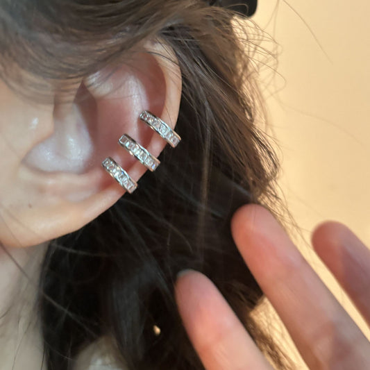 冷淡風鋯石圓形三層耳夾女無耳洞休閑簡約時尚耳骨夾輕奢小眾耳飾