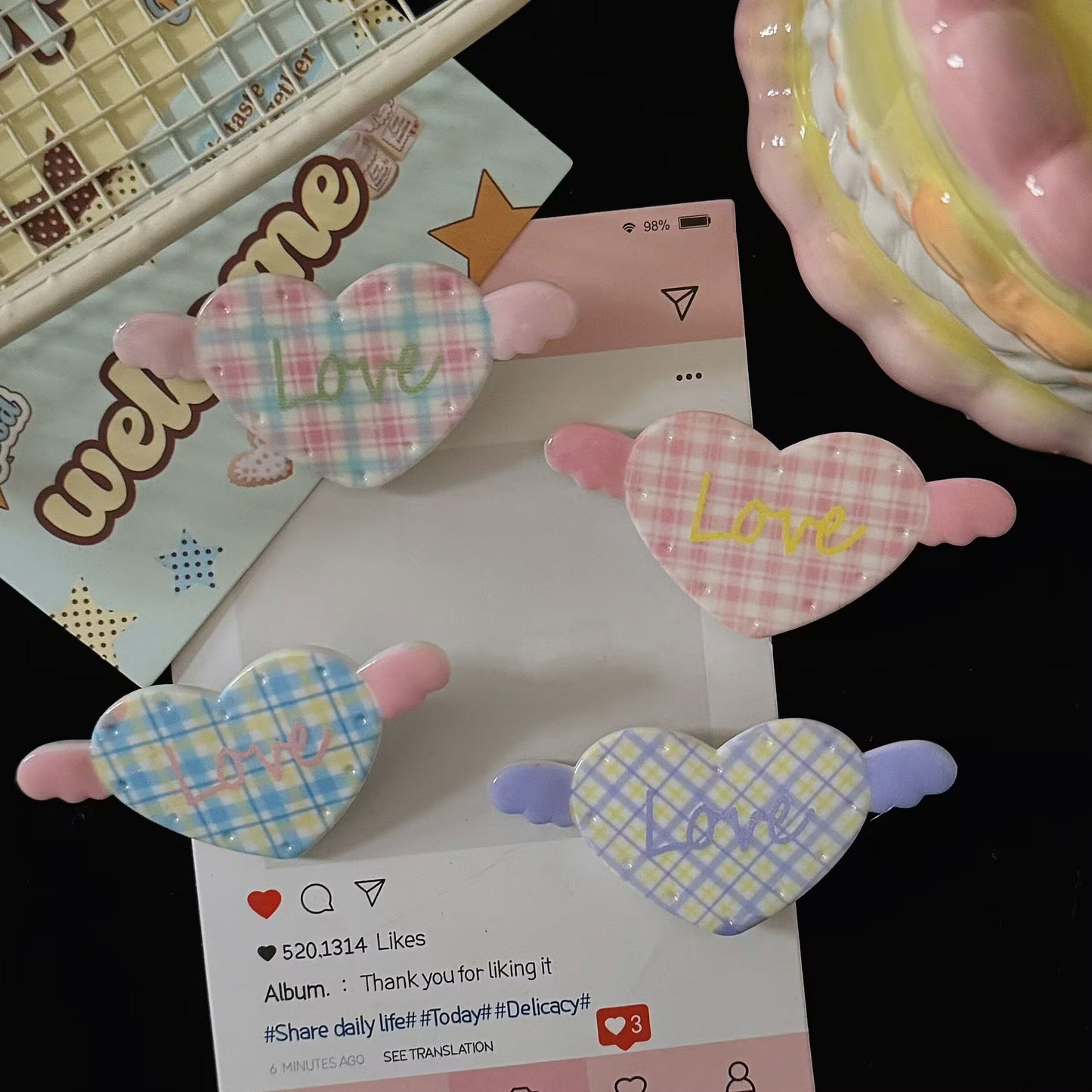 繽紛翅膀愛心髮夾－商品主圖｜https://igowo.tw/