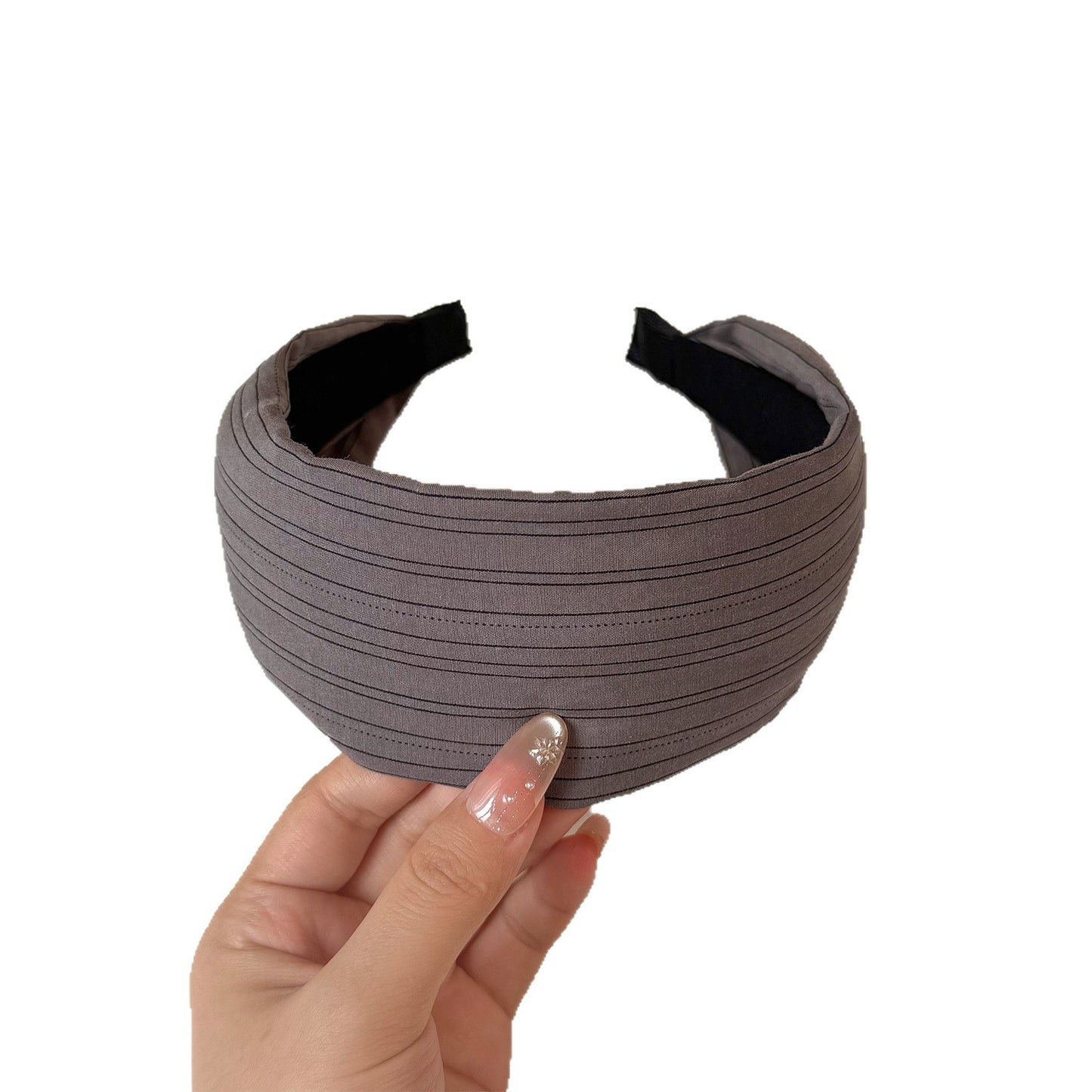 布面格紋寬版髮箍－米白寬版髮箍款細節｜https://igowo.tw/