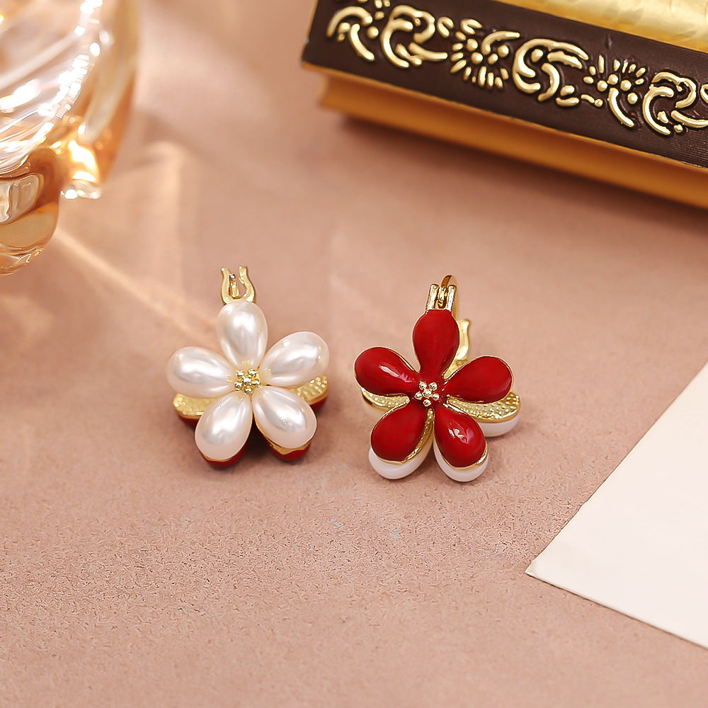 紅色花朵雙面復古耳扣－第二視角實拍｜https://igowo.tw/