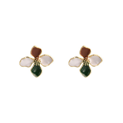 琺瑯銀針花朵復古耳釘