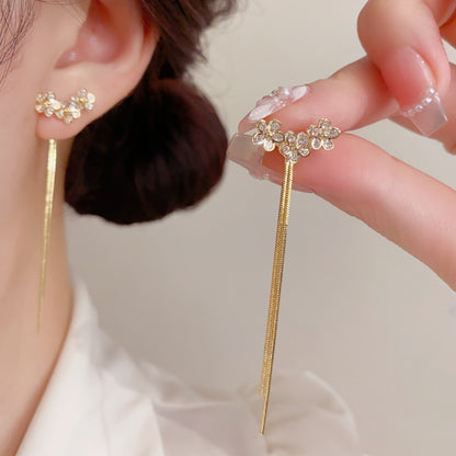 鋯石花朵流蘇兩用耳墜－第二視角實拍｜https://igowo.tw/