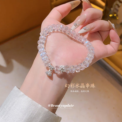 水晶串珠蓮花蓮蓬吊墜手鏈時尚簡約甜美氣質手串輕奢高級感手飾女