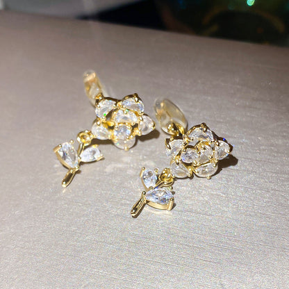 耳夾~玫瑰花微鑲鋯石耳夾女無耳洞精致時尚耳環輕奢高級感耳飾女