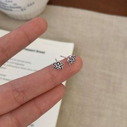 S925笑臉花朵復古耳釘