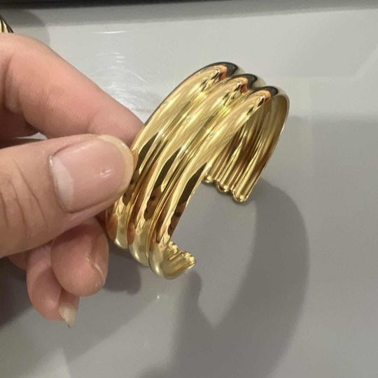 不銹鋼褶皺條紋不規則凹凸不平手鐲歐美金屬感手環小眾設計感手飾