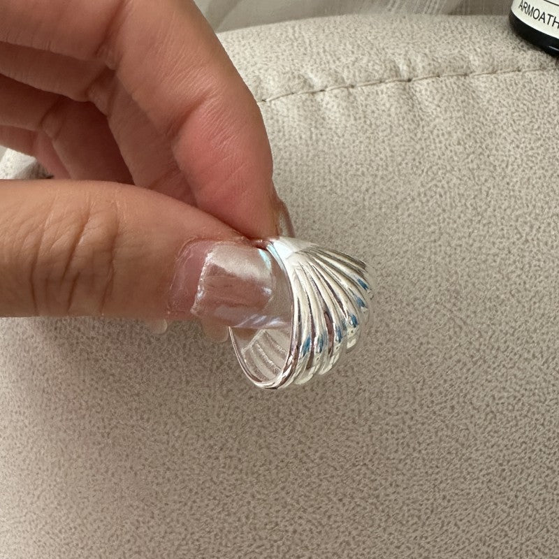 S925純銀韓版小眾設計感重工復古貝殼耳扣韓式簡約時尚質感款耳環