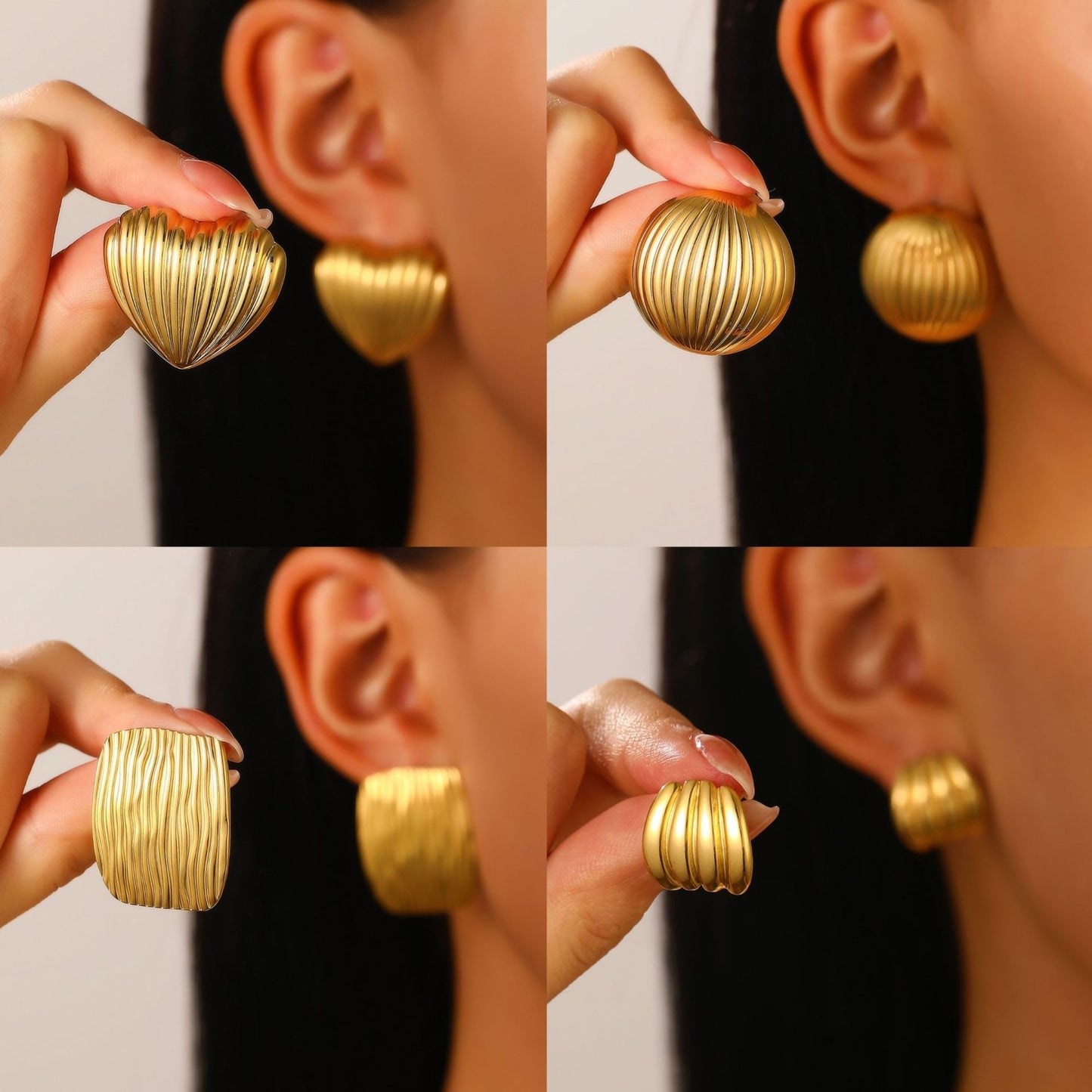 金色不鏽鋼愛心耳環－商品主圖｜https://igowo.tw/