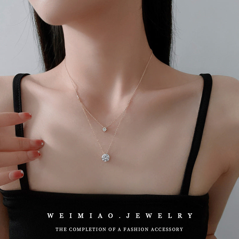 金色鋯石雙層多層項鍊－細節特寫1｜https://igowo.tw/