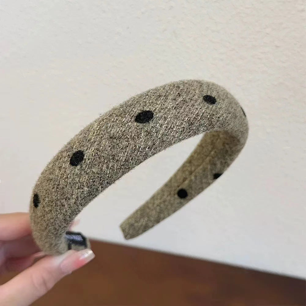 灰色波點復古髮箍
