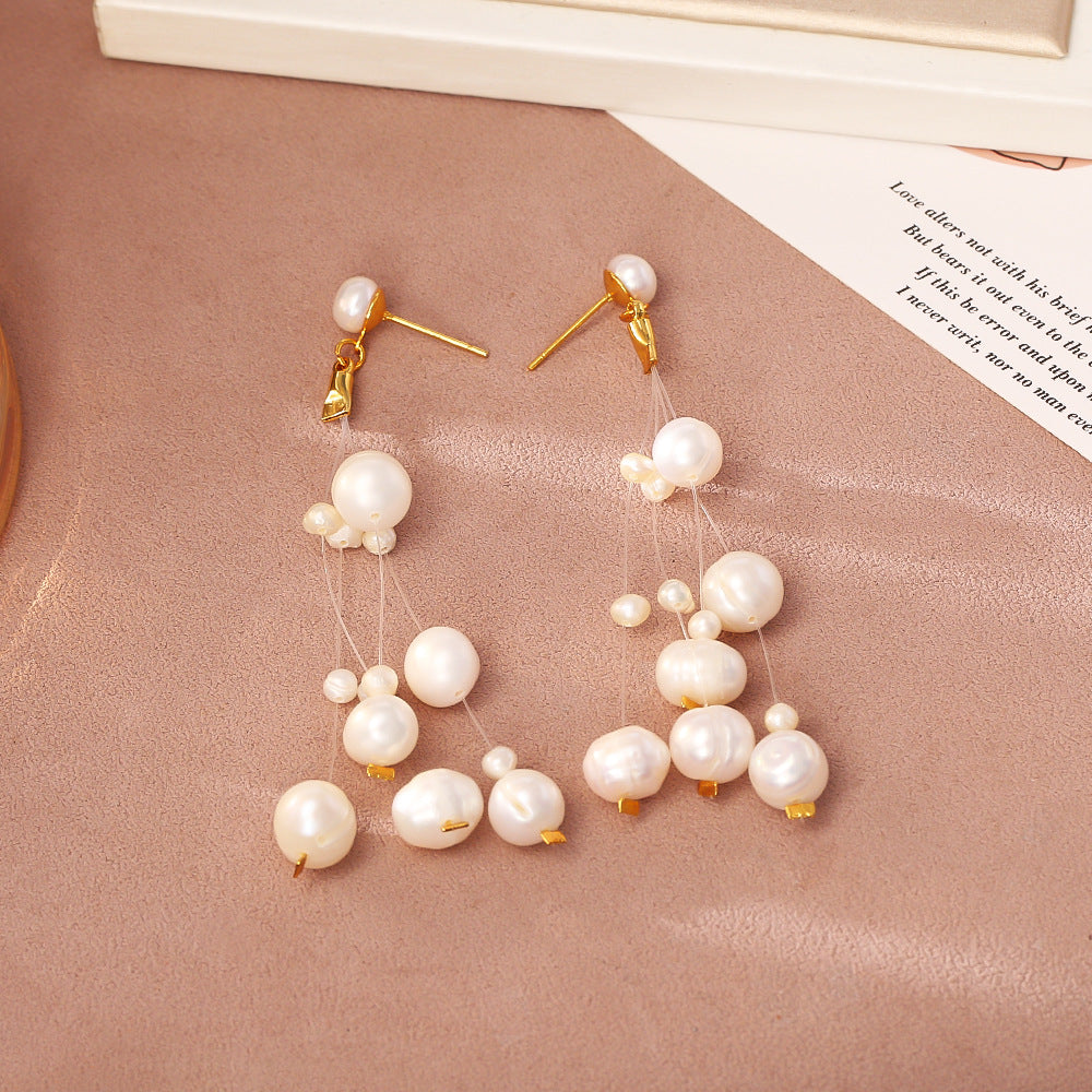 珍珠流蘇長版耳墜