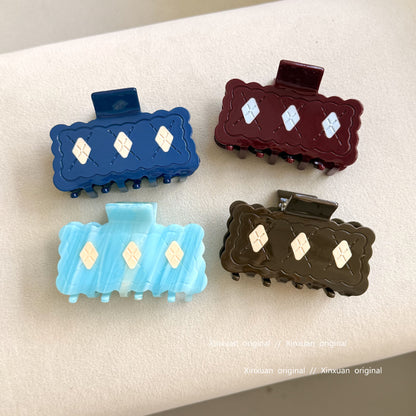醋酸板材復古鯊魚夾－藏藍款細節｜https://igowo.tw/