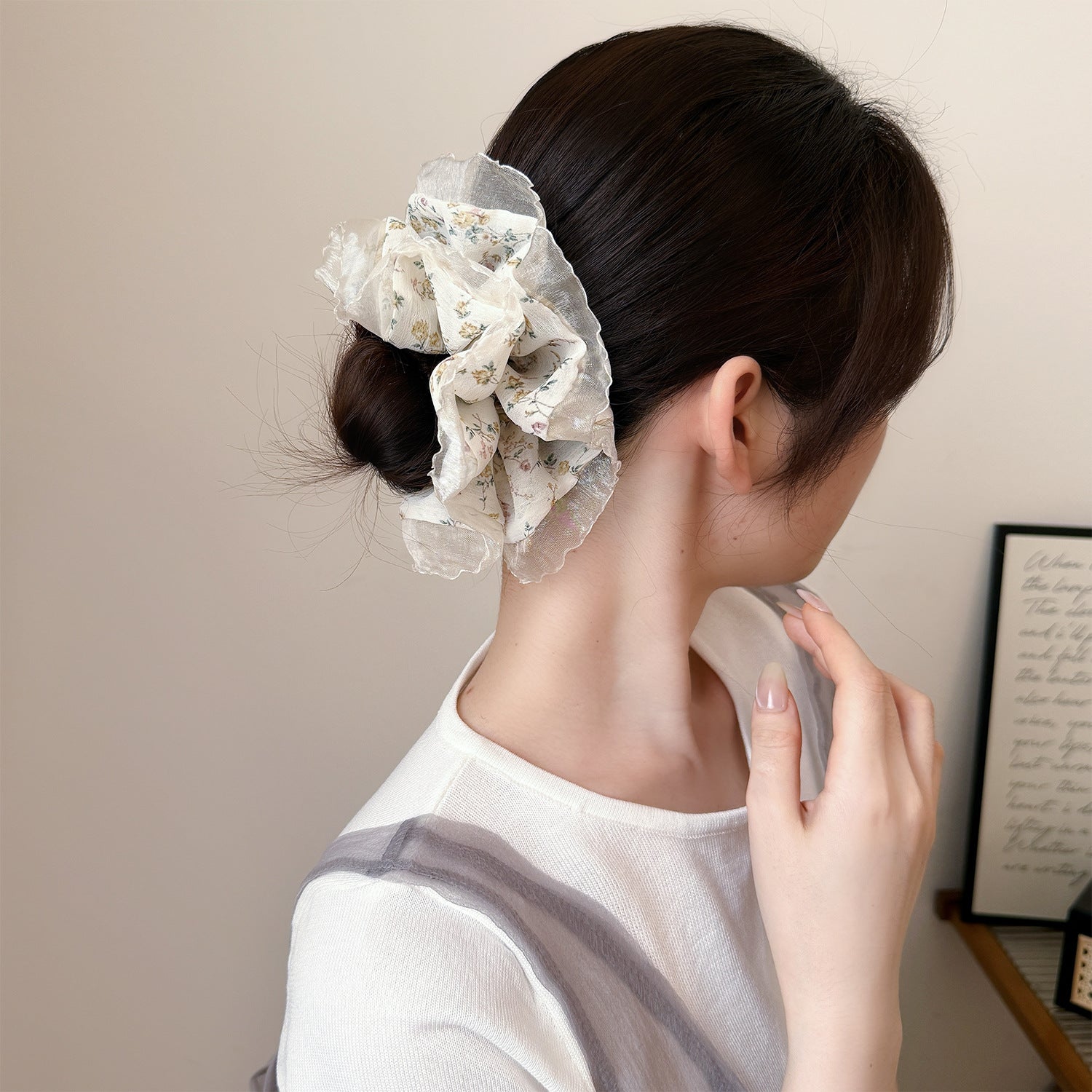 網紗碎花大腸圈髮圈－黑色-雙層髮圈款實拍｜https://igowo.tw/