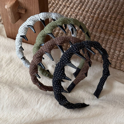 白色波點波浪髮箍－綠色款實拍｜https://igowo.tw/
