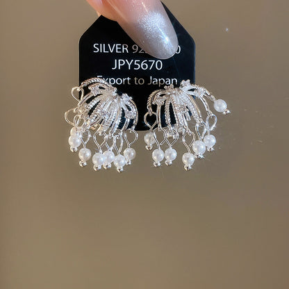 18k真金電鍍鋯石煙花珍珠耳夾時尚小眾氣質耳環輕奢高級感耳飾女