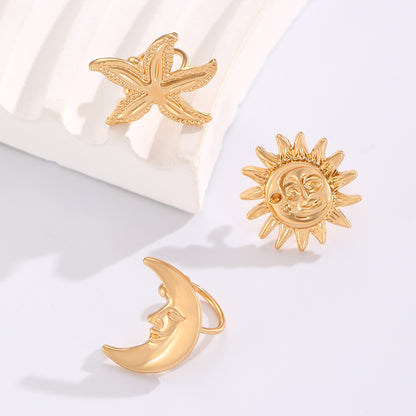 金屬海星月亮耳環－細節特寫1｜https://igowo.tw/