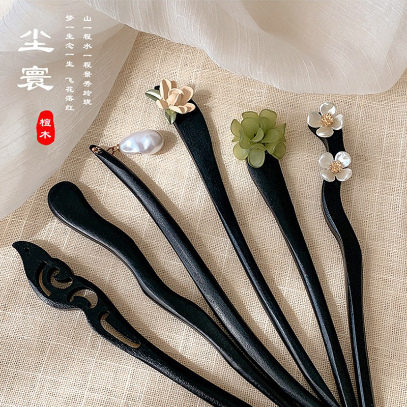 黑色木質復古簡約髮簪－商品主圖｜https://igowo.tw/