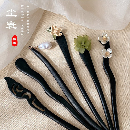 黑色木質復古簡約髮簪－商品主圖｜https://igowo.tw/