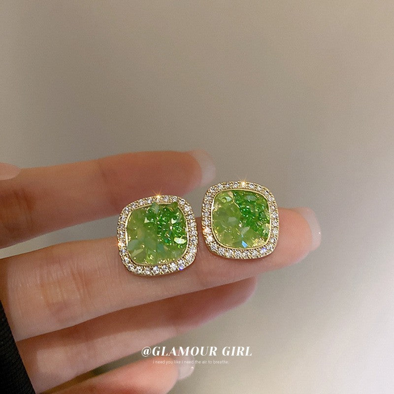 水晶花朵鑲鑽復古耳環