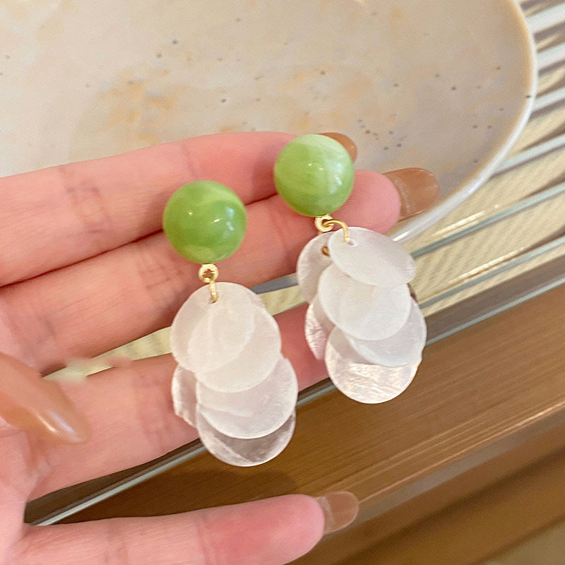夏日小清新圓形貝殼流蘇耳釘女時尚小眾設計感耳夾無耳洞耳飾批發