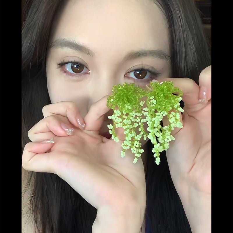度假風水滴拉菲草耳環小清新時尚簡約百搭耳釘設計感小眾耳飾批發