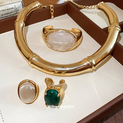 歐美跨境鑲鉆石頭手鐲戒指項圈中古vintage首飾套裝輕奢小眾飾品