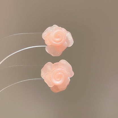粉色樹脂花朵耳釘－91#鋼針-綠色款細節50｜https://igowo.tw/