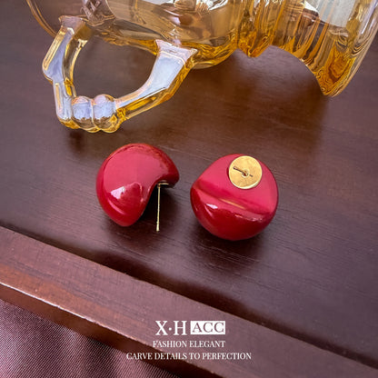 復古紅琺瑯鑲鑽耳釘－細節特寫7｜https://igowo.tw/