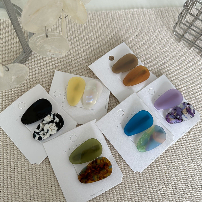 醋酸板材方形鏤空髮夾－藍+藍綠款細節｜https://igowo.tw/