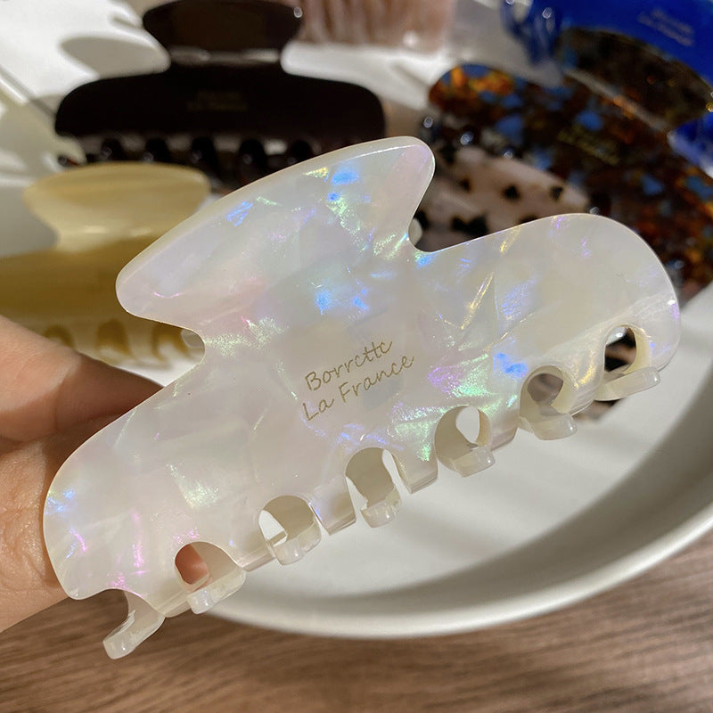 醋酸板材復古鯊魚夾－黑白波點款細節｜https://igowo.tw/