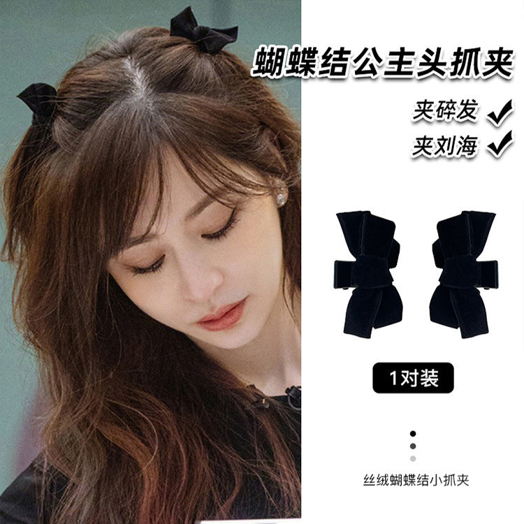 黑色絨面蝴蝶結髮夾－商品主圖｜https://igowo.tw/
