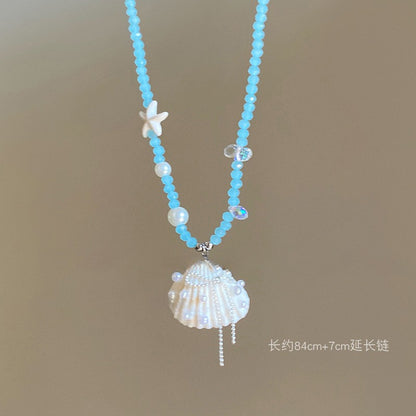 繽紛海星貝殼項鍊－2#項鍊-白色-咖色-花朵貝殼蝴蝶結款實拍｜https://igowo.tw/