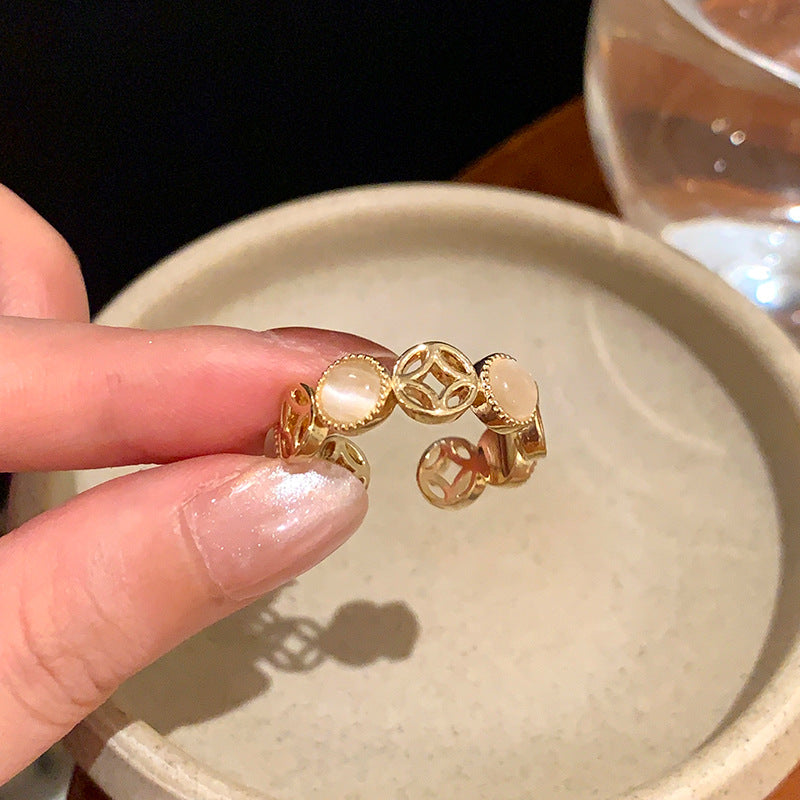 樹脂古錢圓形鏤空戒指