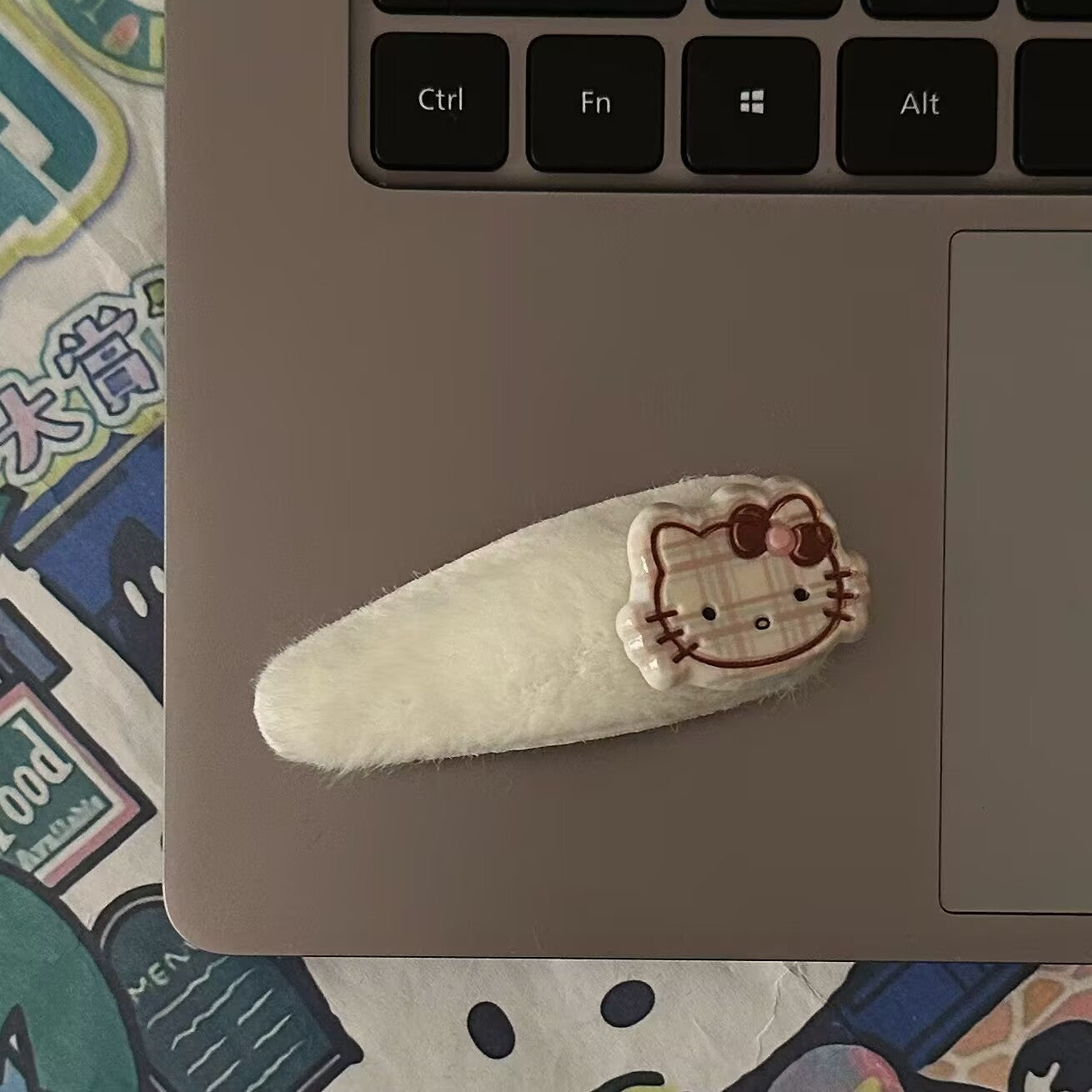 棕色絨面貓咪髮夾