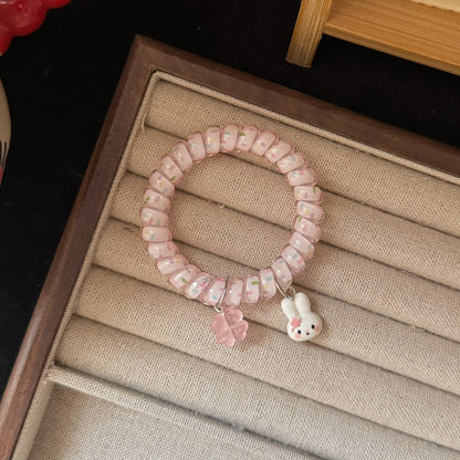 粉色兔子花朵髮圈