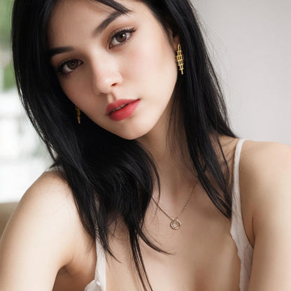 鏈條幾何長版復古耳環－第二視角實拍｜https://igowo.tw/