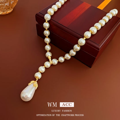 珍珠水滴鑲鑽復古項鍊－商品主圖｜https://igowo.tw/