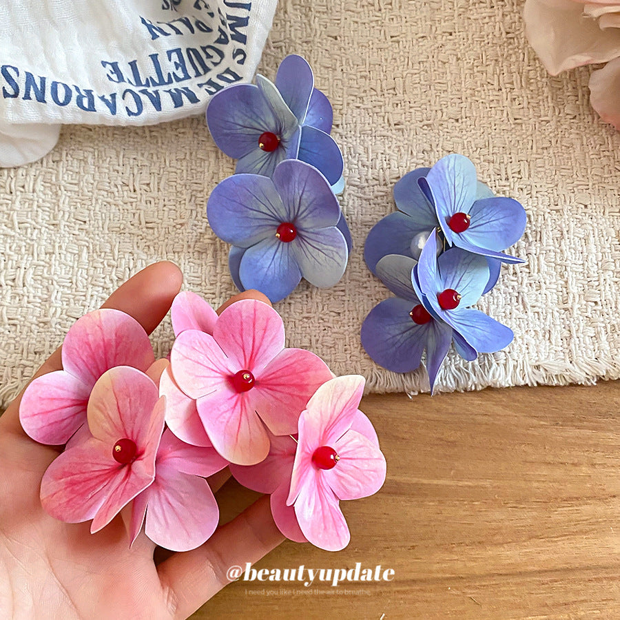 雲霧花澗~鳶尾藍銀針樹脂花朵耳釘海島度假風耳環清新甜美耳飾女