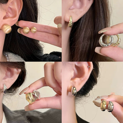 歐美多層圓環C形耳釘女簡約小眾設計耳環時尚氣質耳飾輕奢高級感