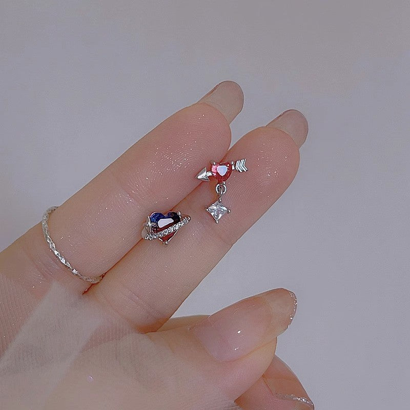 S925彩色鋯石愛心耳釘－寶藏匙單個款細節｜https://igowo.tw/