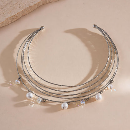 水晶珍珠圓形流蘇項鍊