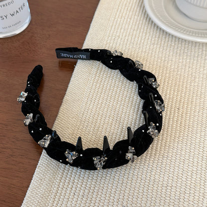 水晶絨面鑲鑽纏繞髮箍