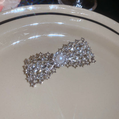 鑲鉆植絨蝴蝶結珍珠發夾高級感精致優雅側邊夾鴨嘴夾輕奢小眾發飾