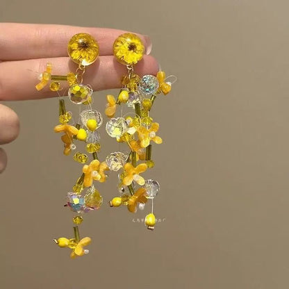 銀針森系花朵流蘇耳釘小眾復古氣質耳環輕奢百搭高級感耳飾批發女