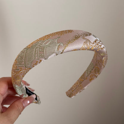 復古簡約髮箍－刺繡款箍-綠樓閣款細節｜https://igowo.tw/