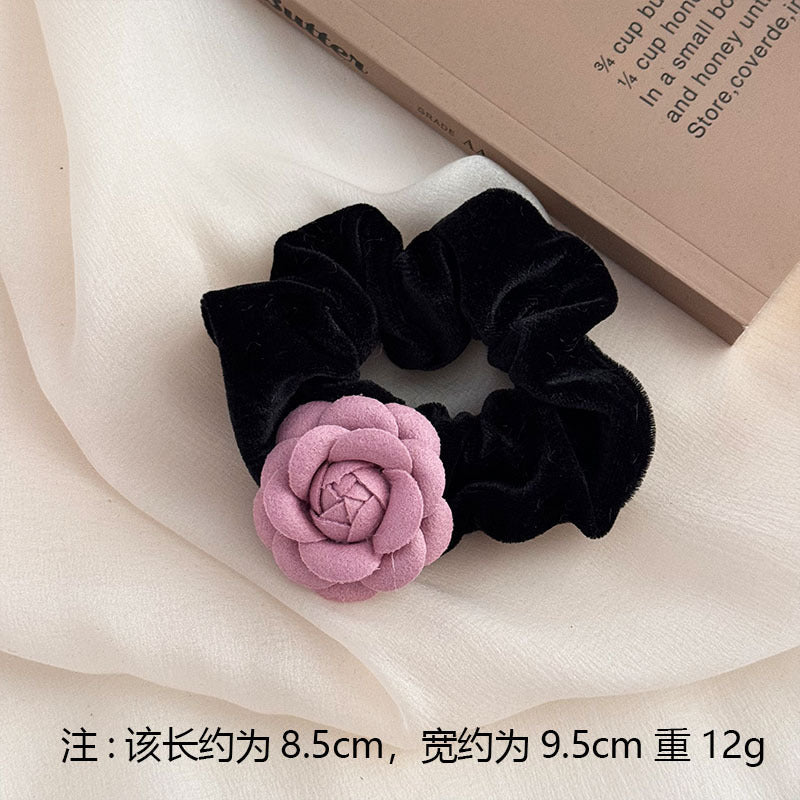 粉色絨面山茶花髮夾
