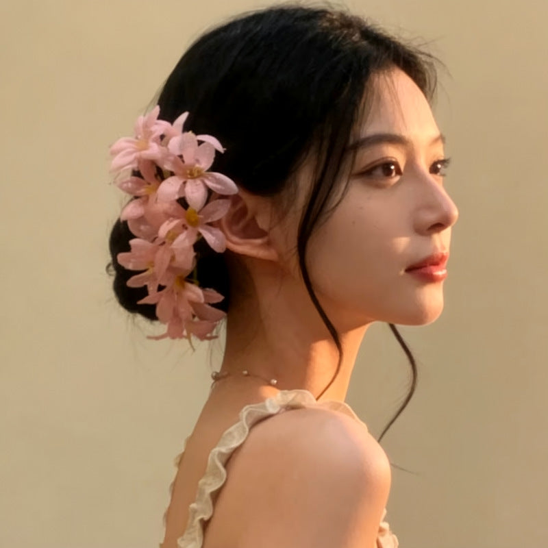 春夏甜美風超仙布藝花朵發夾高級感精致鴨嘴夾時尚百搭溫柔發飾女