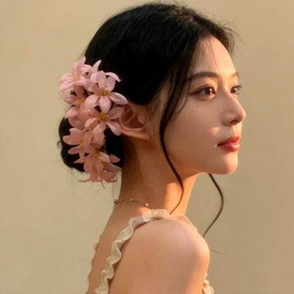 春夏甜美風超仙布藝花朵發夾高級感精致鴨嘴夾時尚百搭溫柔發飾女