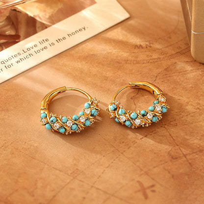 珍珠鋯石交叉圓圈耳環