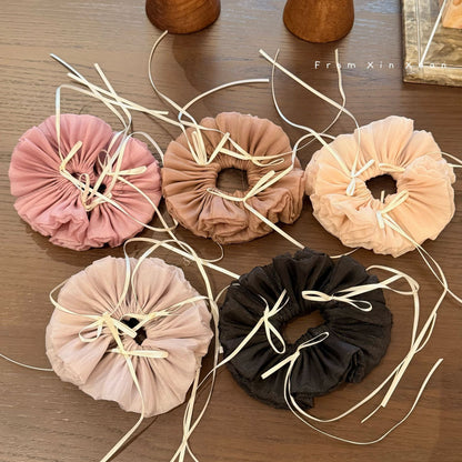 網紗蝴蝶結復古髮圈－粉色款實拍｜https://igowo.tw/